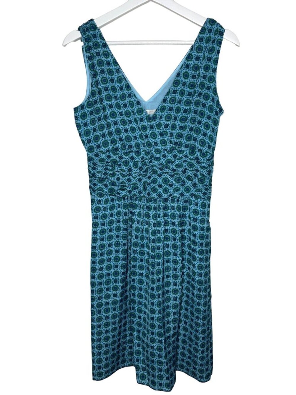 Banana Republic Womens 0 Blue Fit Flare Dress Geometric Sleeveless Career